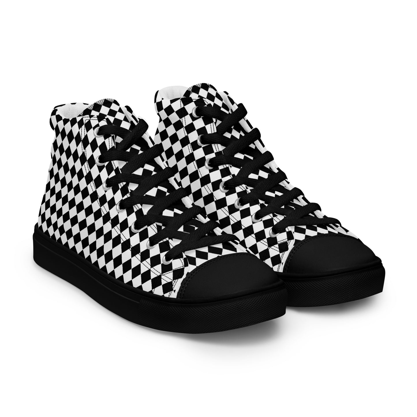 Women’s high top canvas shoes-Checkered black