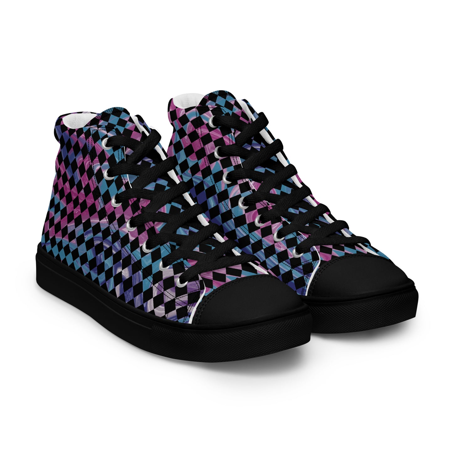 Women’s high top canvas shoes-Tie Dye checkered