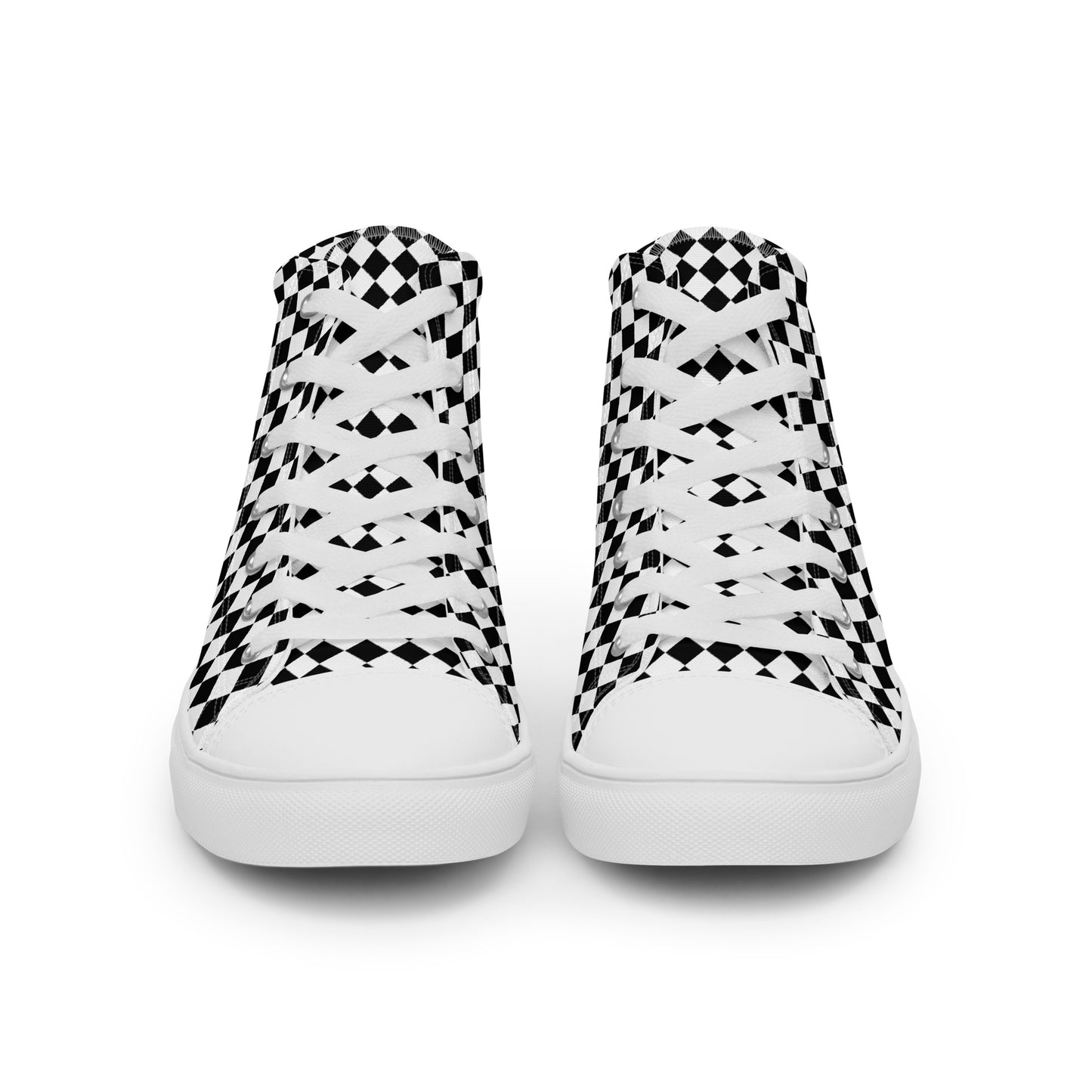 Women’s high top canvas shoes-Checkered black