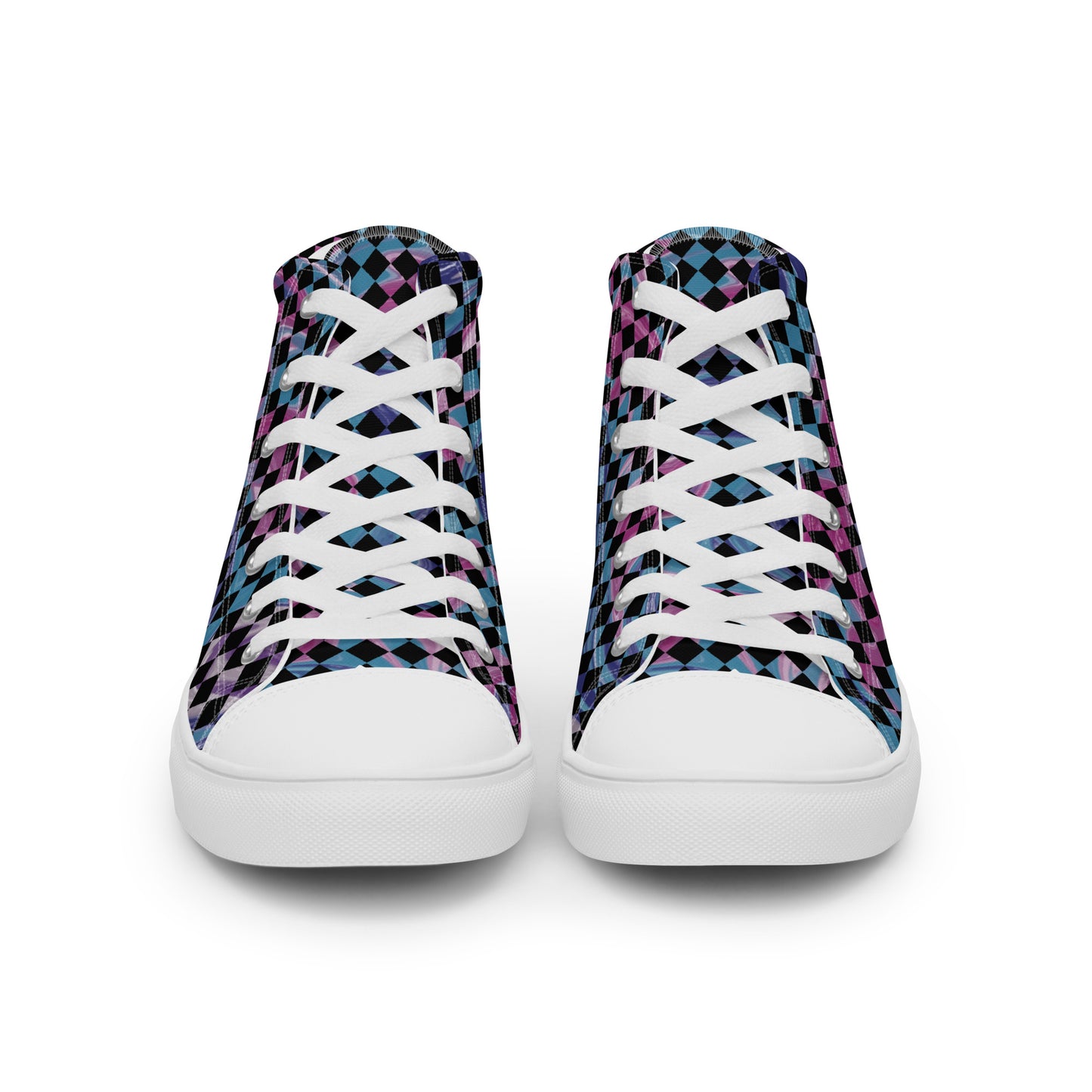 Women’s high top canvas shoes-Tie Dye checkered