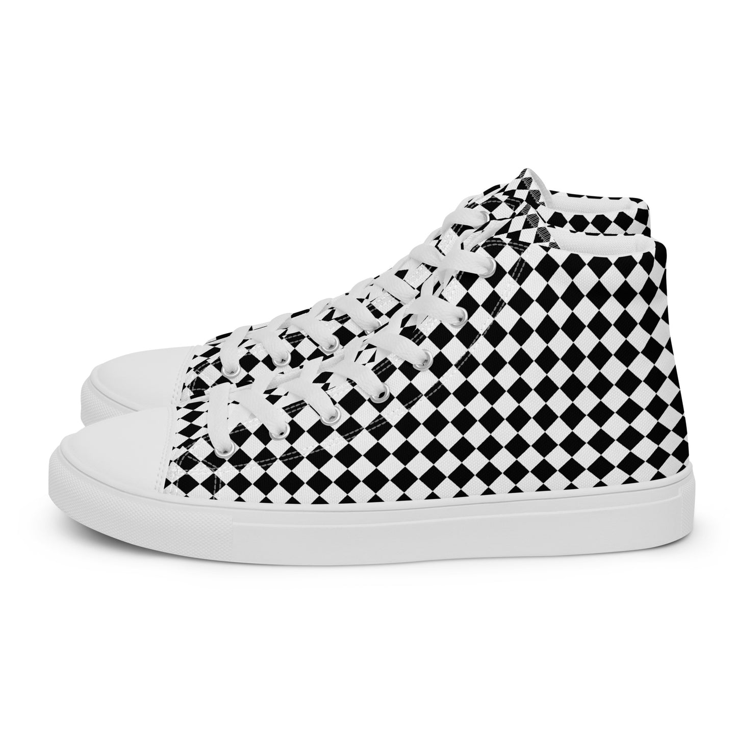 Women’s high top canvas shoes-Checkered black