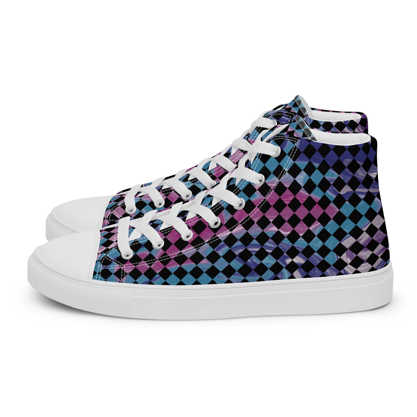 Women’s high top canvas shoes-Tie Dye checkered