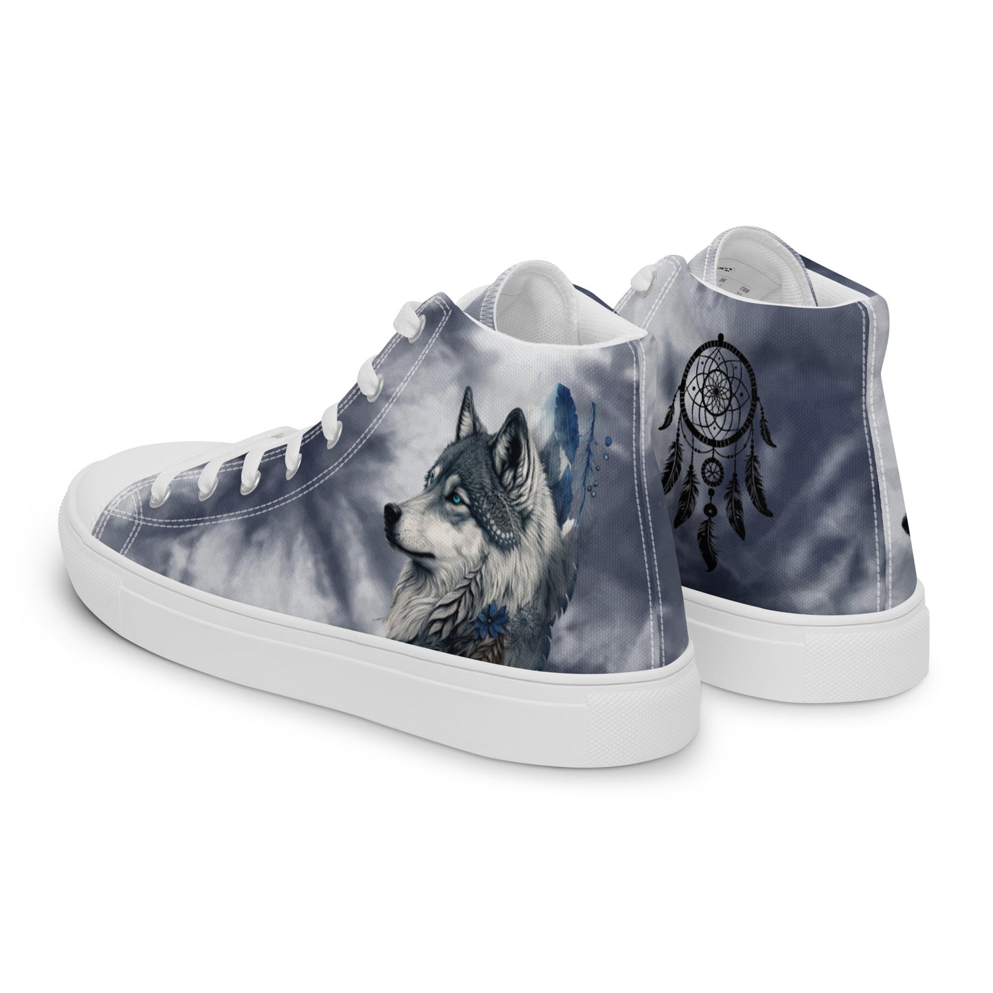 Women’s high top canvas shoes-Wolf & dream catcher