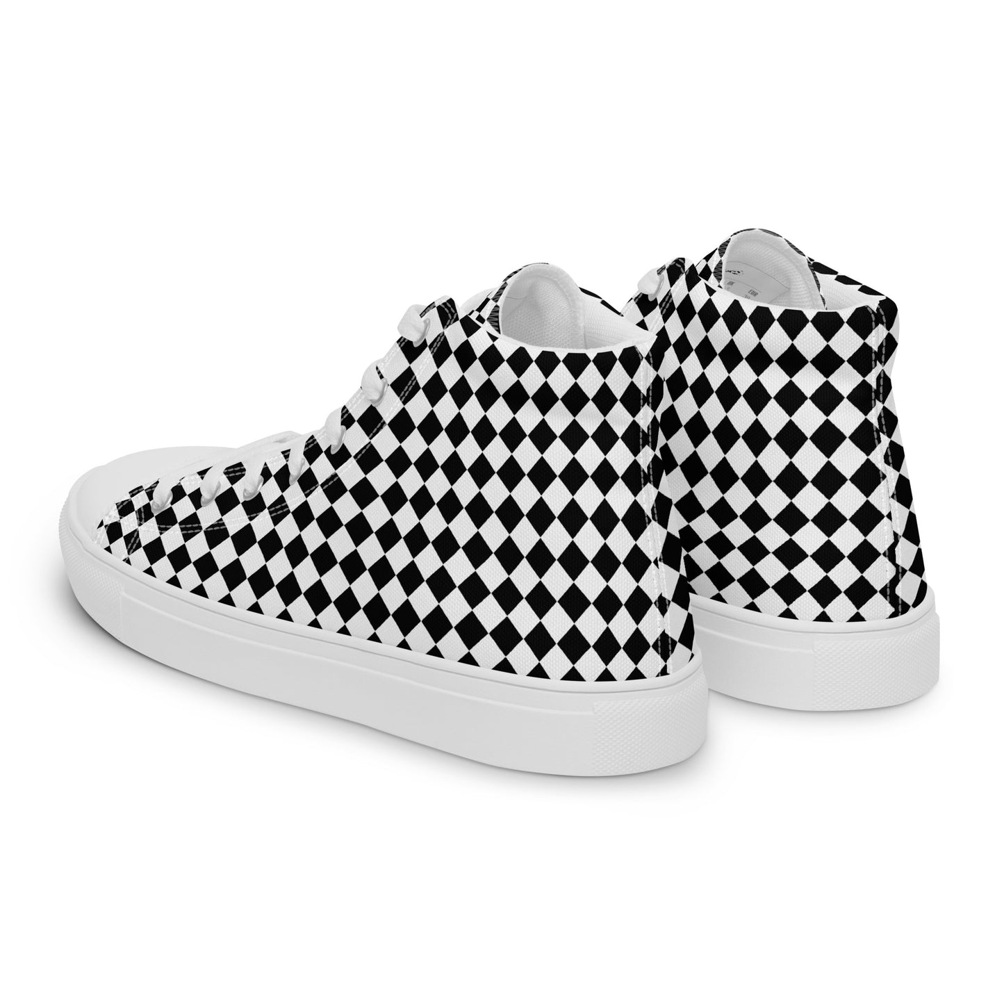 Women’s high top canvas shoes-Checkered black