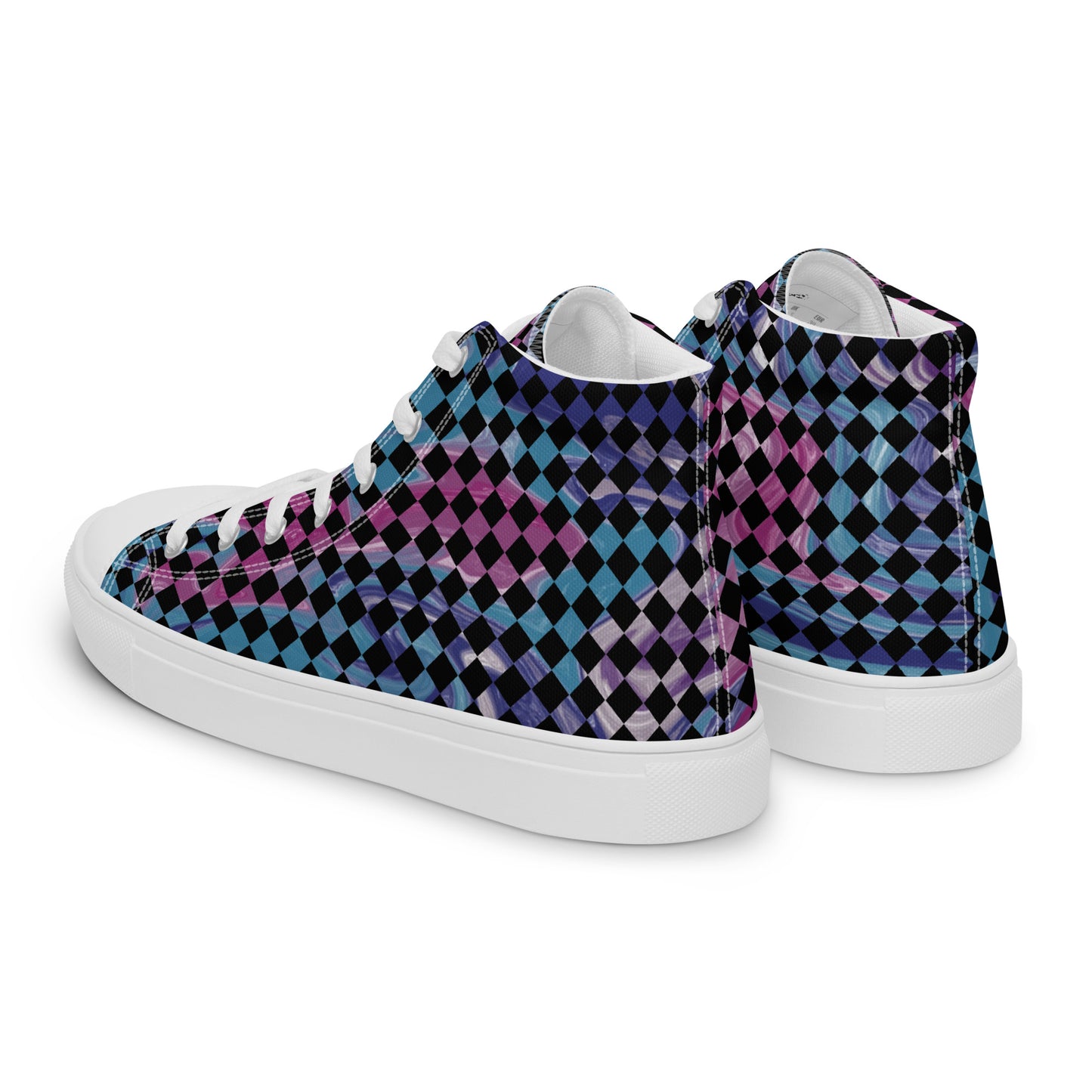 Women’s high top canvas shoes-Tie Dye checkered