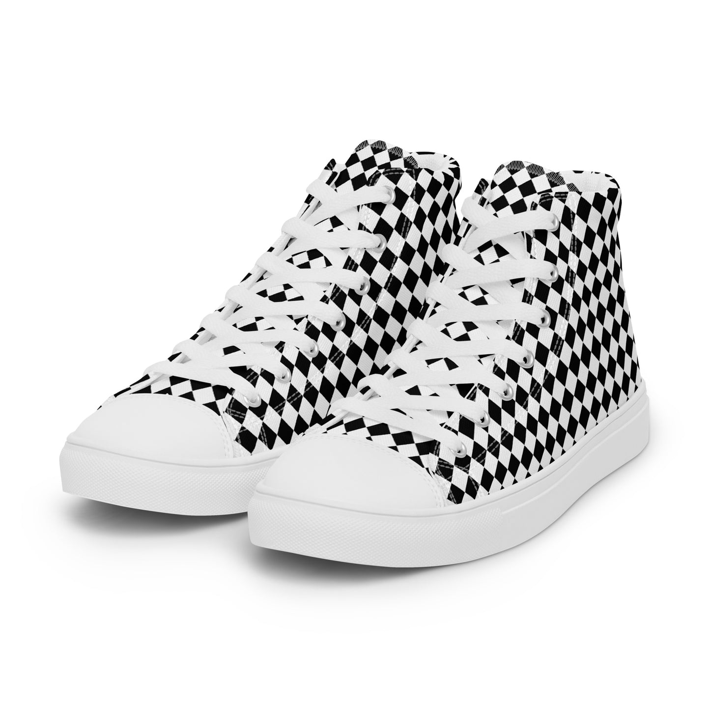 Women’s high top canvas shoes-Checkered black