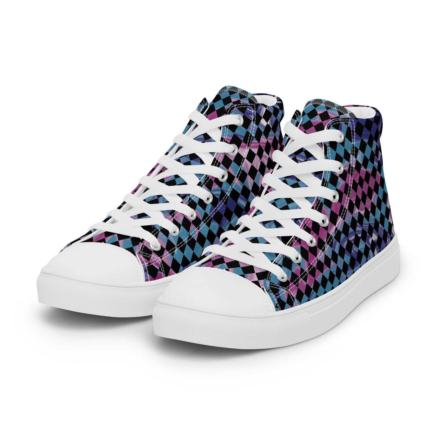 Women’s high top canvas shoes-Tie Dye checkered