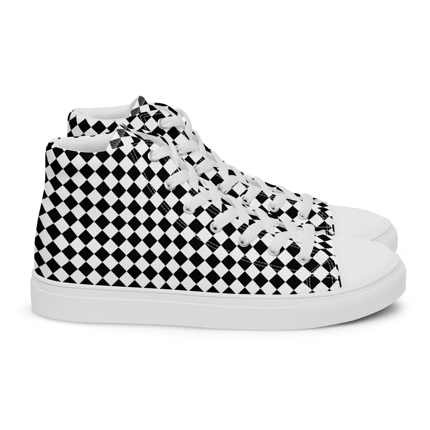 Women’s high top canvas shoes-Checkered black