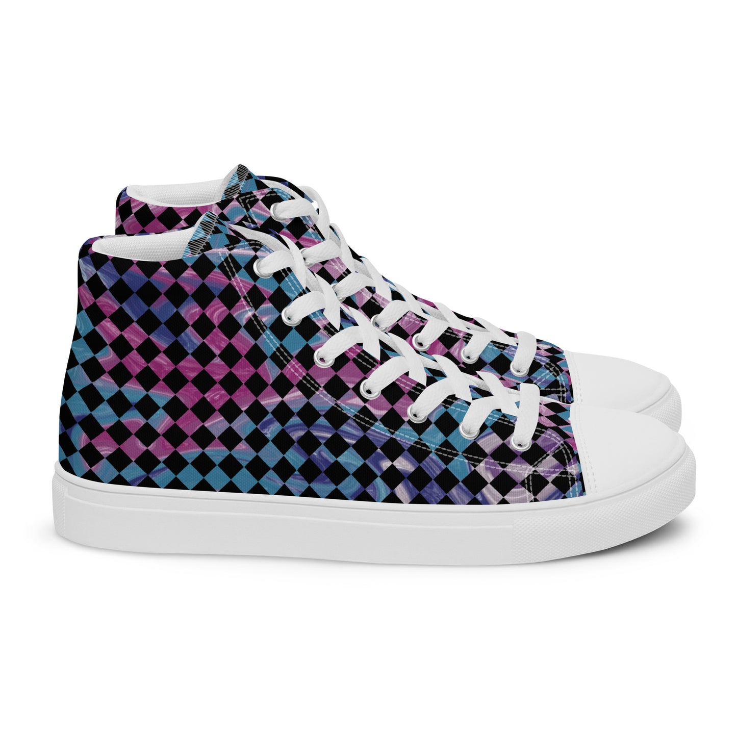 Women’s high top canvas shoes-Tie Dye checkered