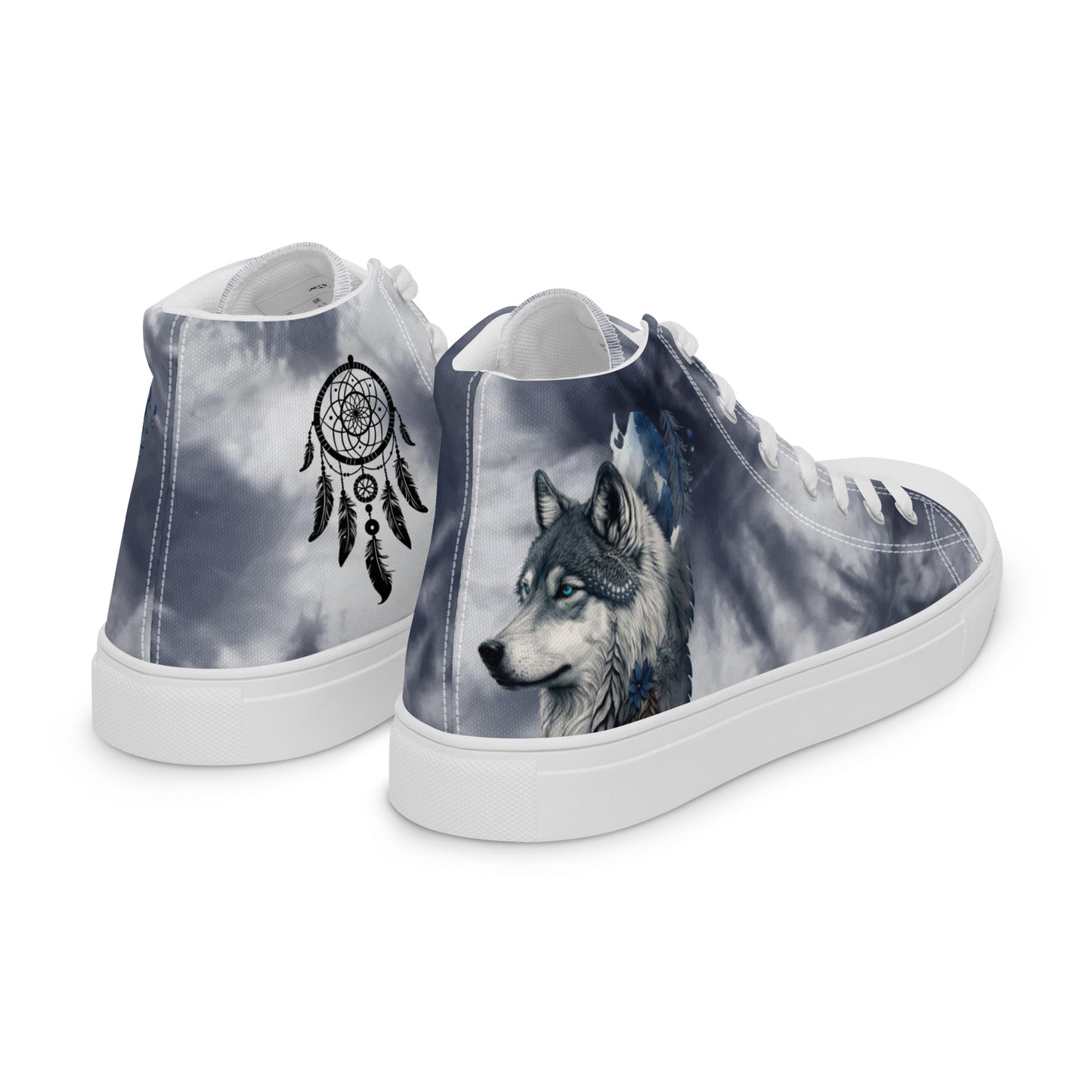 Women’s high top canvas shoes-Wolf & dream catcher