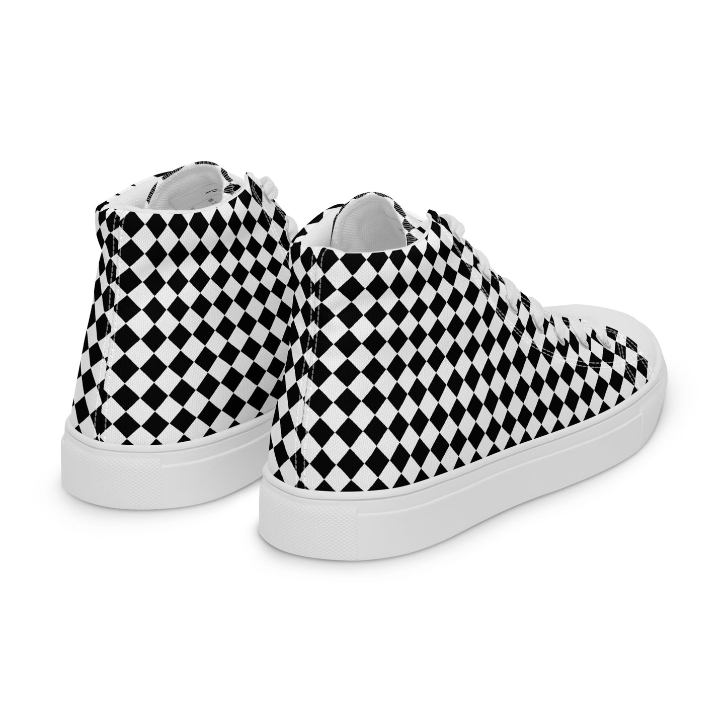 Women’s high top canvas shoes-Checkered black