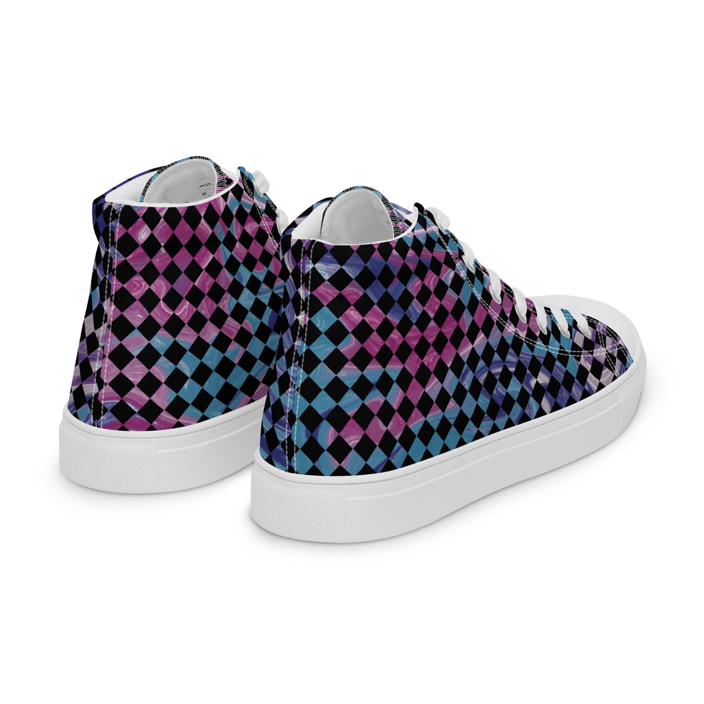 Women’s high top canvas shoes-Tie Dye checkered