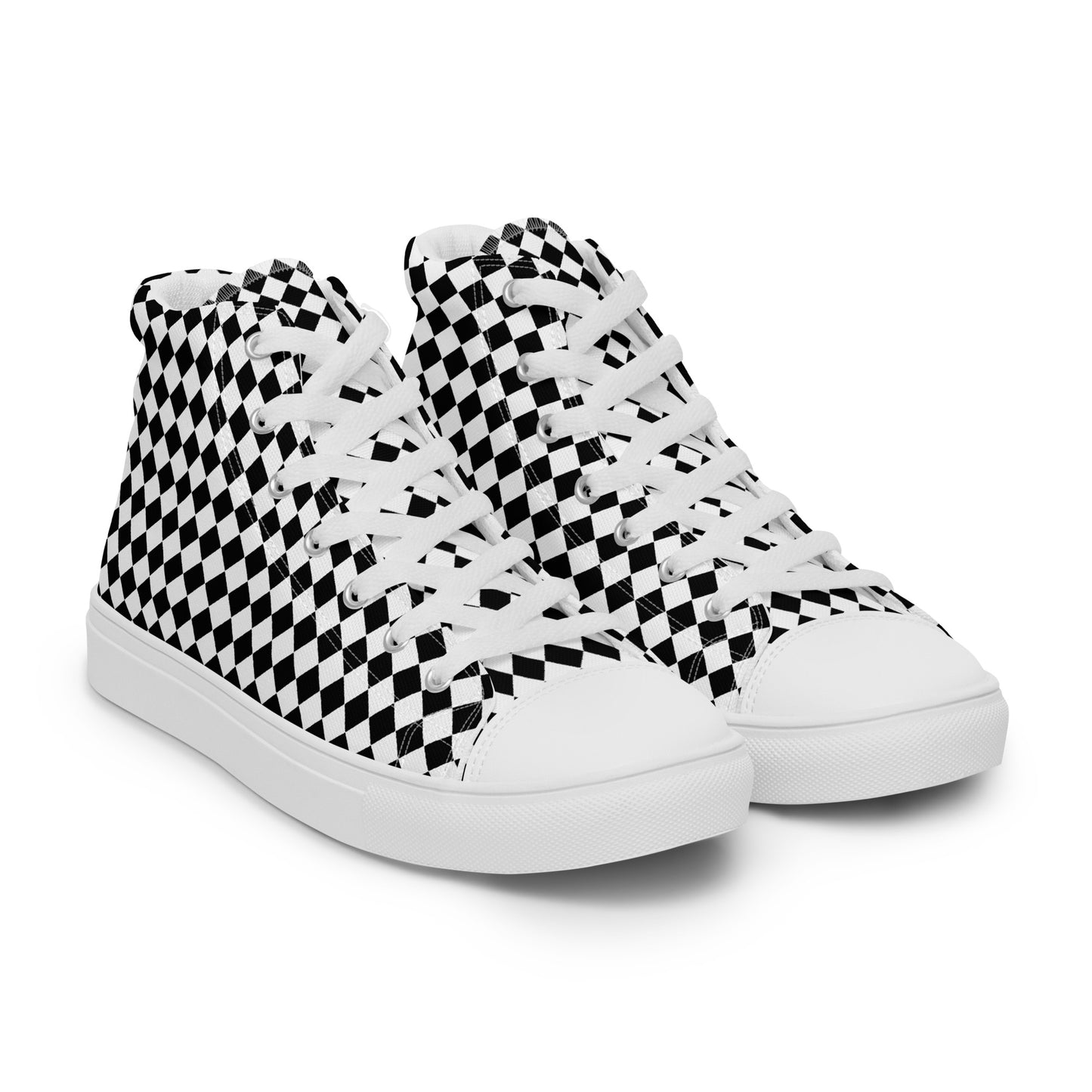 Women’s high top canvas shoes-Checkered black