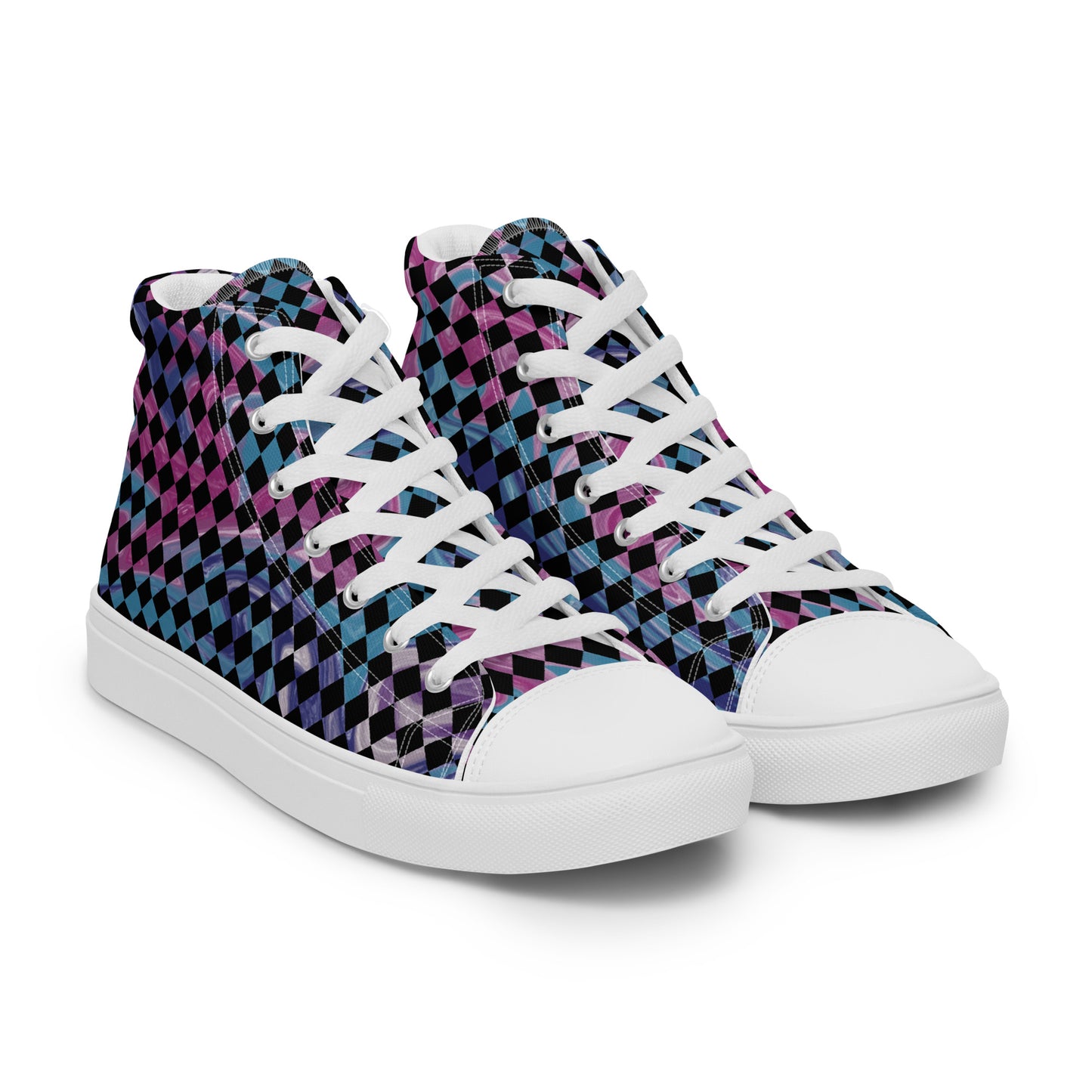 Women’s high top canvas shoes-Tie Dye checkered