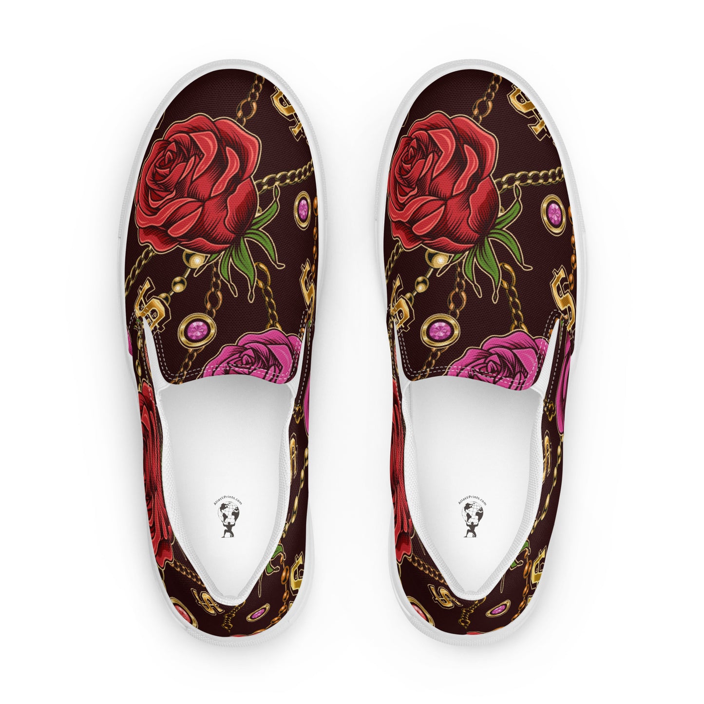 Women’s slip-on canvas shoes-Flowers & $ sign