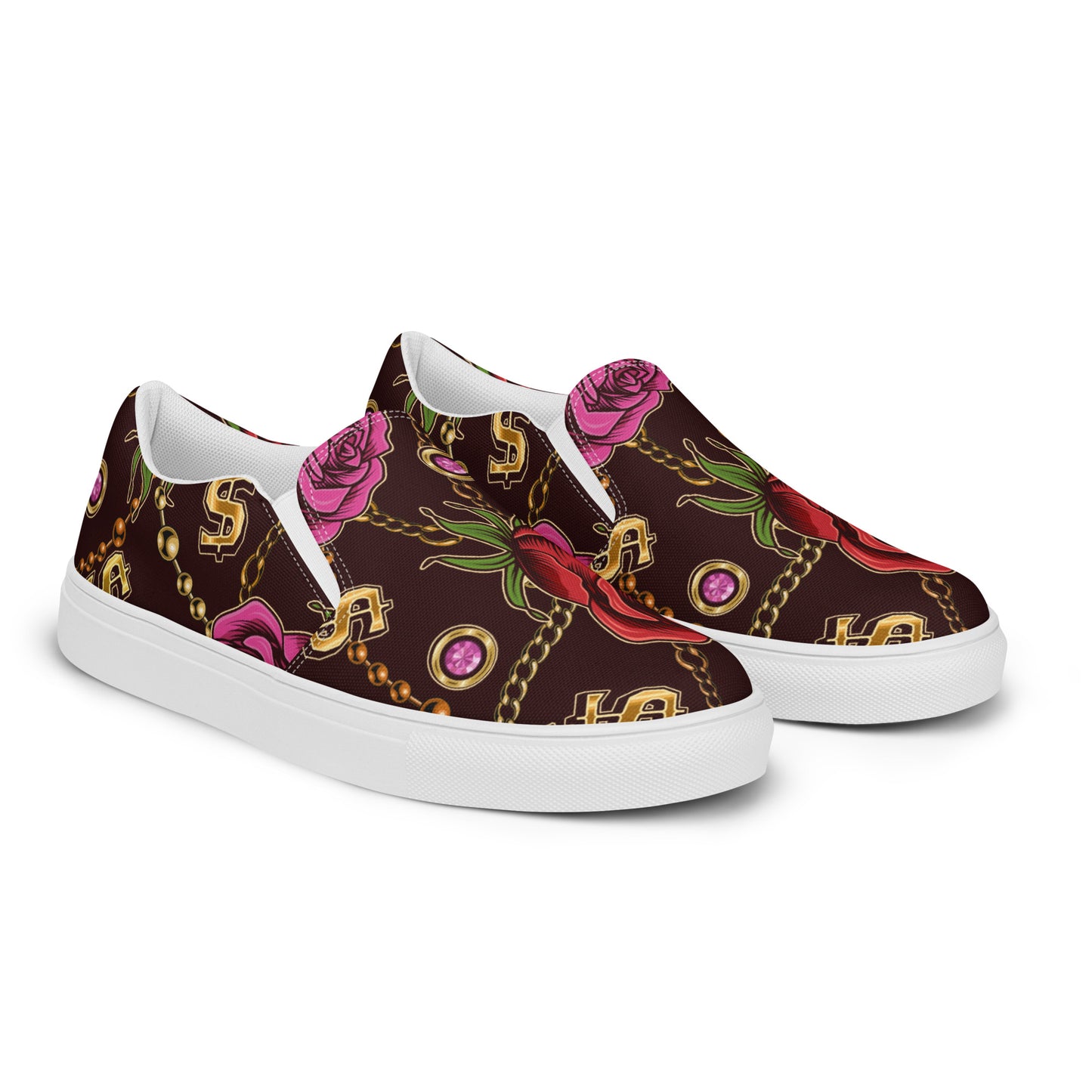 Women’s slip-on canvas shoes-Flowers & $ sign